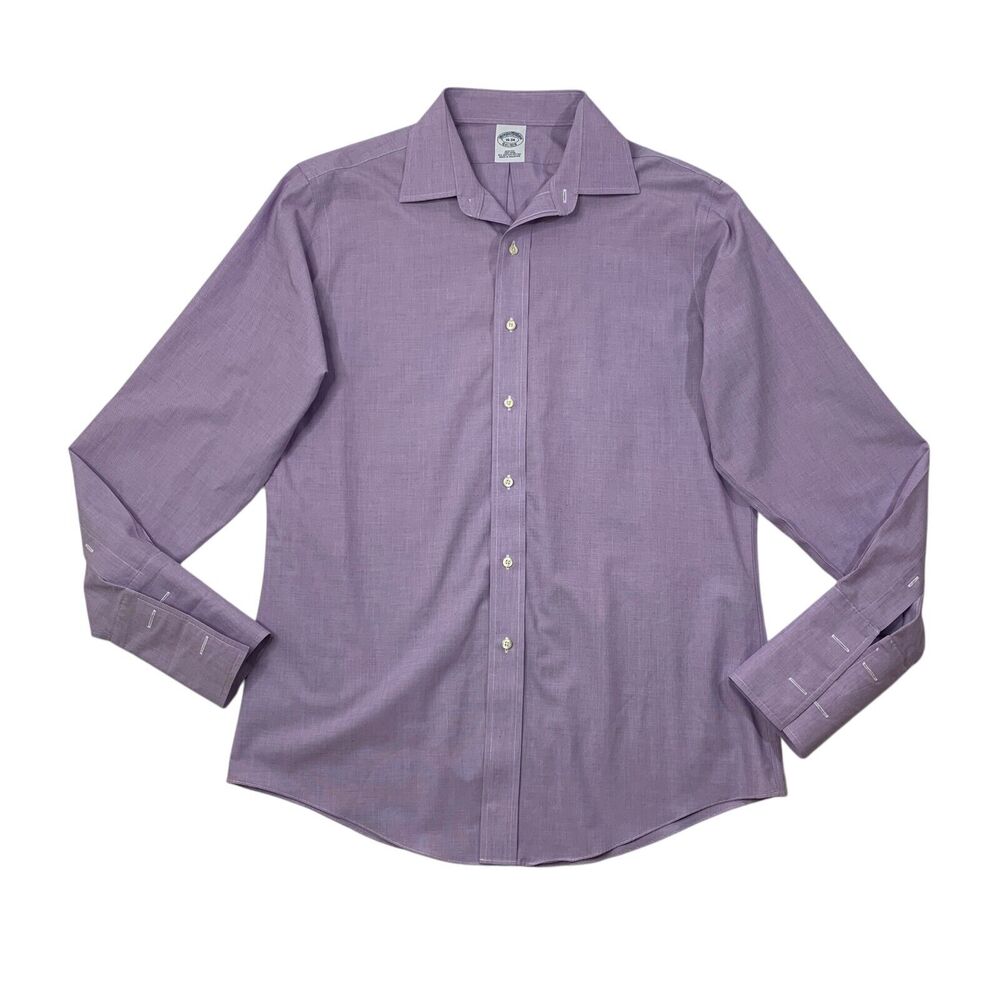 Brooks Brothers Shirt Mens 16 Lavender Cotton Slim Fit Non Iron Long Sleeve